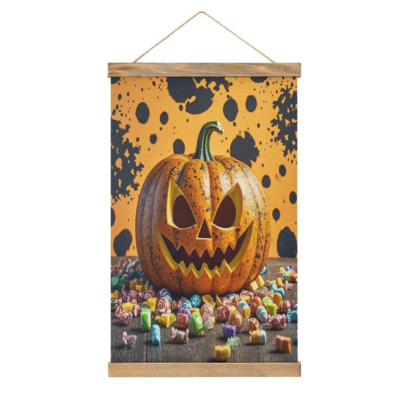 FekiLoot Pumpkins And Candies Wall Art Poster Hanger Frame Linen Wall Art Decor Vintage Hanging Poster Hanging Wall Decor Rustic Retro Wall Art Print for Living Room Decor 20.4 X 13.1Inches