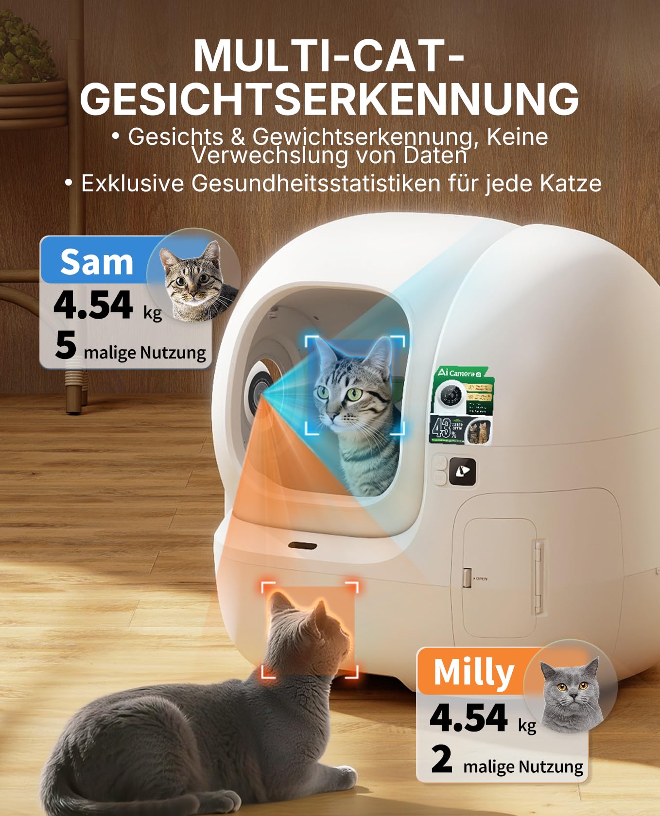 PETKIT PUROBOT Max Pro 2 Selbstreinigende Katzentoilette, Katzenklo Selbstreinigend mit Kamera, Intelligenter Reinigung, Präzise Mehrkatzen-Erkennung, KI-Gesundheitstracking, für Mehrere Katzen