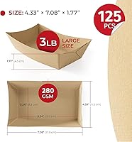 Vista 2 de Botes de comida de papel kraft de 3 libras (paquete de 125) – Bandejas desechables de color marrón rústico para bodas y embutidos – Cestas