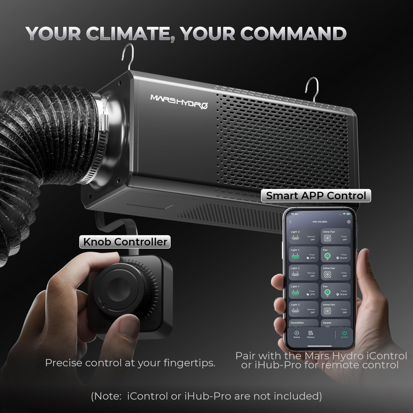 MARS HYDRO Ventilatore 2 in 1 con filtro ai carboni attivi da 150 mm, ventola Grow con motore EC, regolatore di velocità, sistema di ventilazione, set per coltivazione, idroponica, serra e giardino