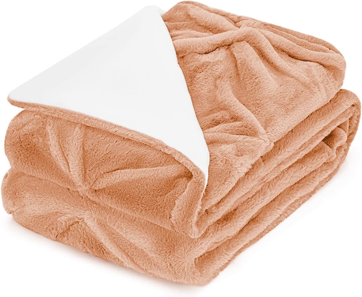 Tafts Pintuck Throw Blankets - Soft, Ultra Comfy and Fuzzy - Plush Fluffy Fleece Blankets and Throws for Couch, Bed & Living Room - Fall, Winter or Spring - Blankets Throw Size - Pale Blush