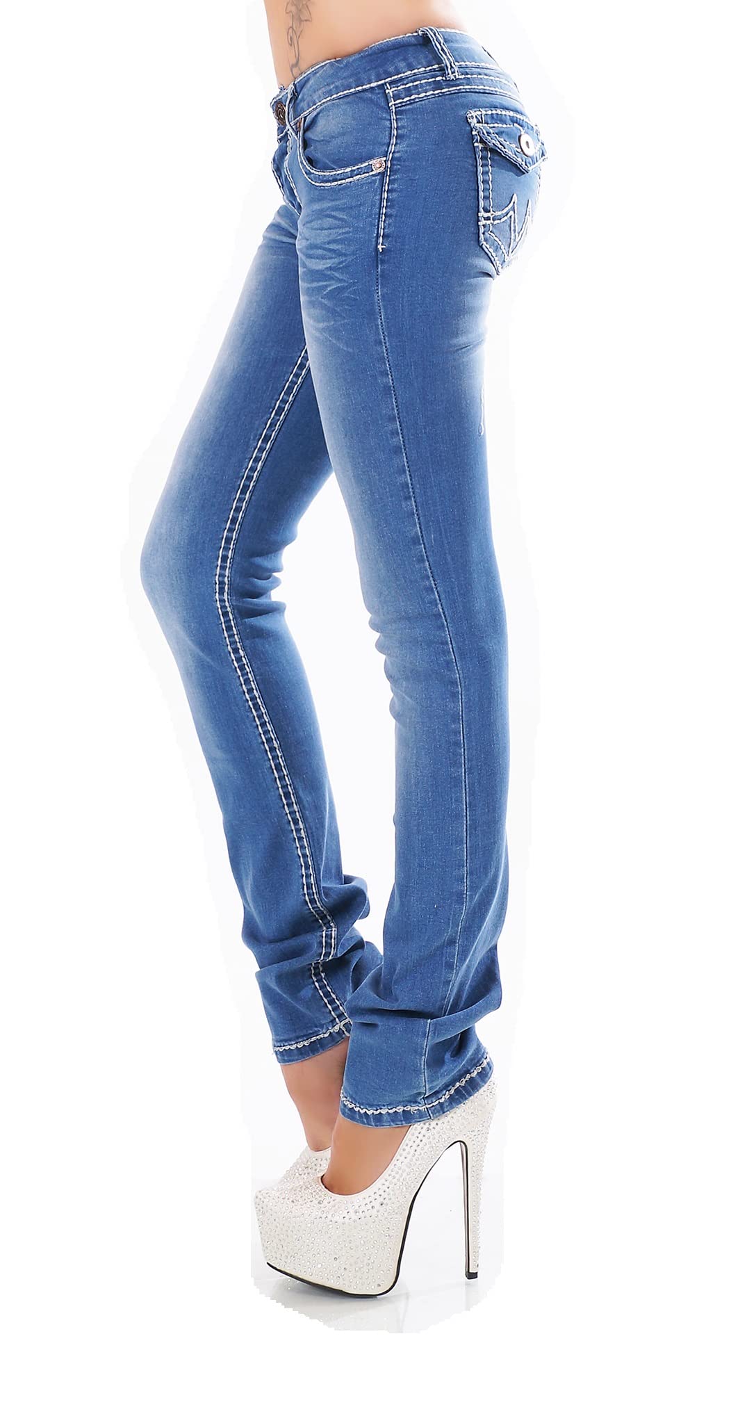Miss RJ Women's Blue Skinny Low Rise Jeans, Size 44, 4 Pocket, Ankle Length