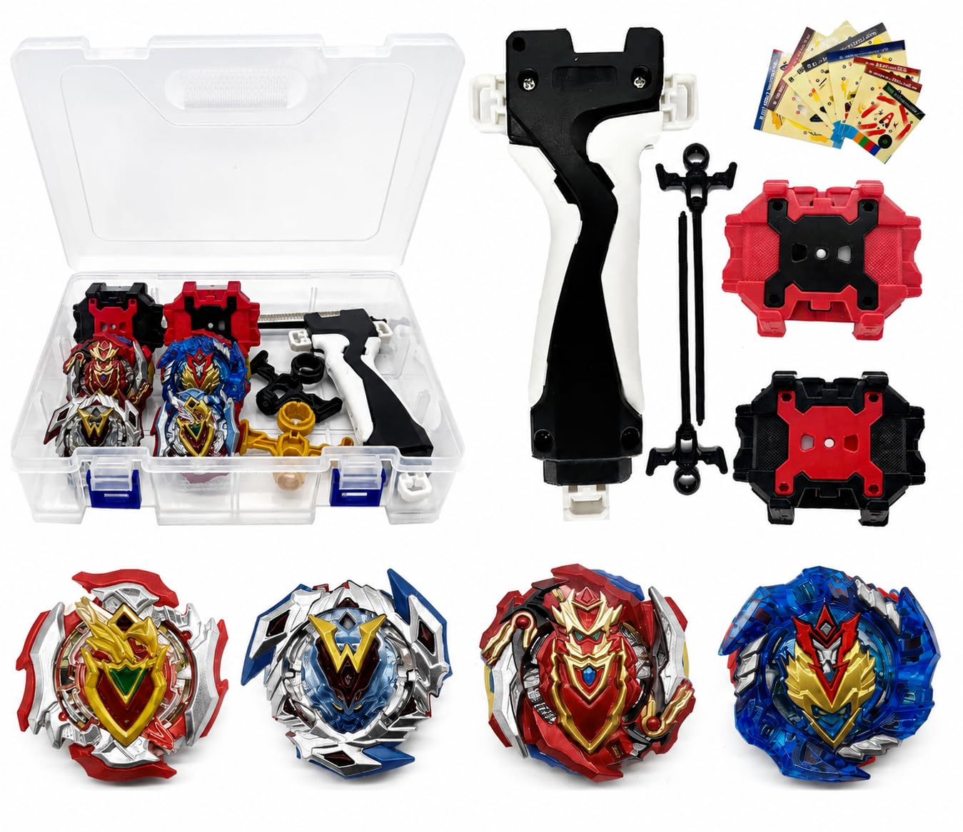 Valkyrie&Achilles 4in1 Bey Toupie avec Boîte, Metal Fusion Blade Gyro de Combat Jouet Set, avec Lanceur Poignée