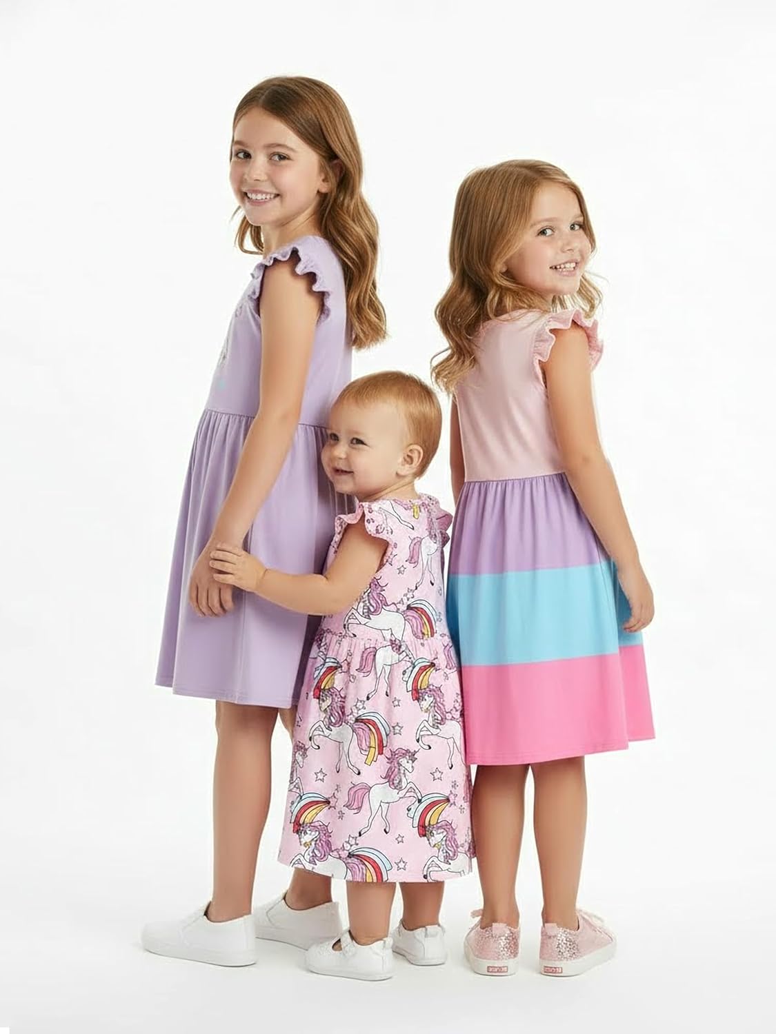 PATPAT 2/3 Pack Toddler Little Girl Ruffle Sleeve Dress Set Summer Twirl Dresses Outfits for Girls - Image 13