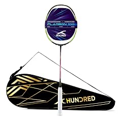 Hundred Flareon 100 Badminton Racket 5U (Strung)| Carbon Fiber Frame | Speed Racket for Fast Swings | Flexible Shaft | Max Tension 30 lbs | Full Cover Included - Black
