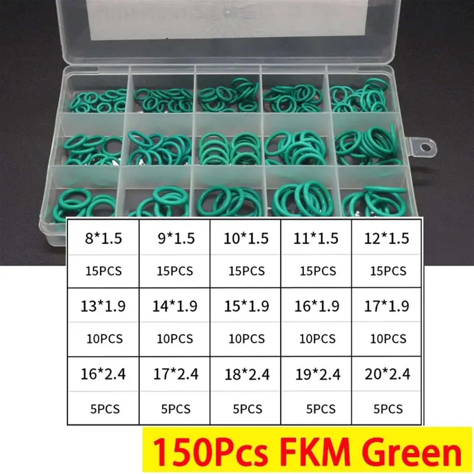 Juego de juntas tóricas de goma VMQ NBR FKM en caja, surtido de juntas tóricas de color rojo, negro y verde for juntas de automóviles(300Pcs NBR Black)