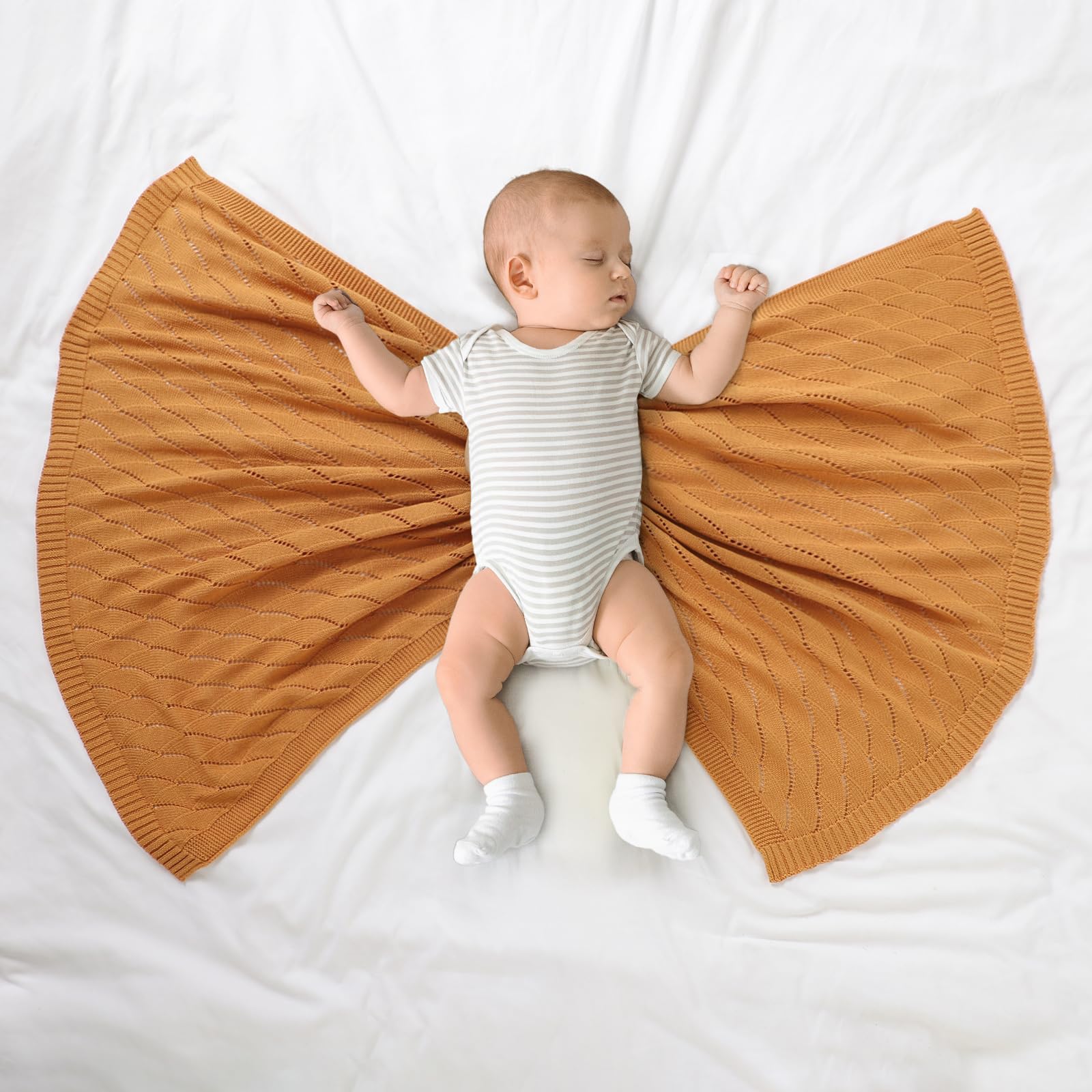 mimixiong Cotton Knit Baby Blanket Soft Crochet Cellular Blanket Baby Gifts for Newborn Boys Girls,100 x 80 cm (Coffee) - Image 3