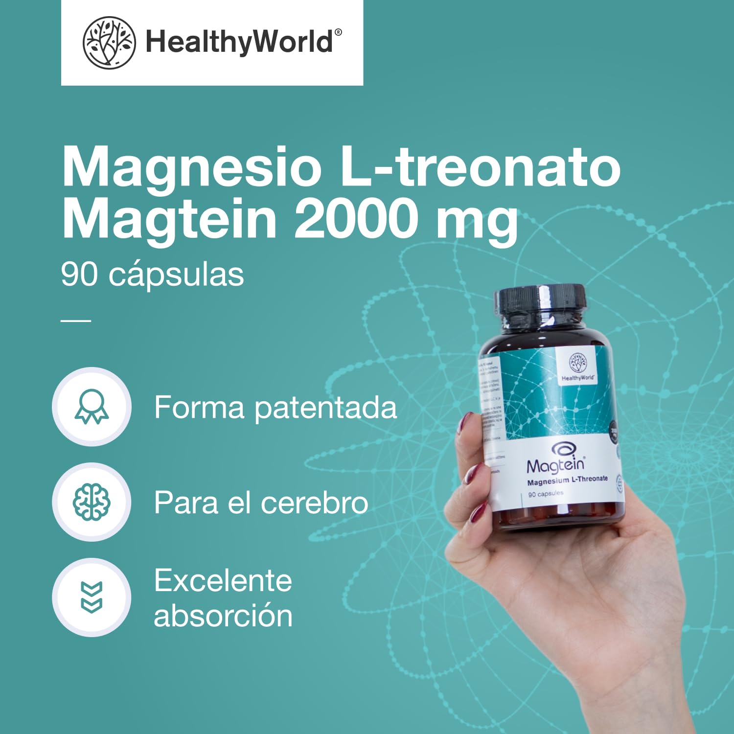 HealthyWorld Magnesio L-treonato Magtein 2000 mg – 90 Cápsulas