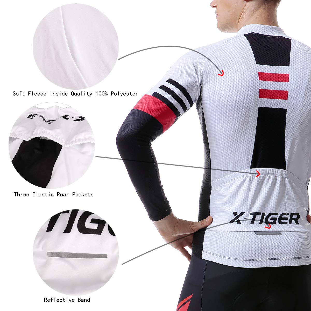 X-TIGER Ciclismo Inverno Termico Vello Completo Giacca Maglia Maniche Lunghe Maglietta Manica da Uomo 5D Gel Pantaloni Lunghi con Pettorina Set di Abbigliamento Ciclista