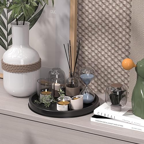 Miniatura 5 de HGF Bandeja decorativa para mesa auxiliar, bandejas redondas de metal ligero de 12 pulgadas para encimera de cocina, organizador de mesa de comedor,