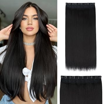 S-noilite Elegant 30"76cm Longest Straight Natural Black 3/4 Full Head One Piece 5 Clips Clip in Hair Extensions