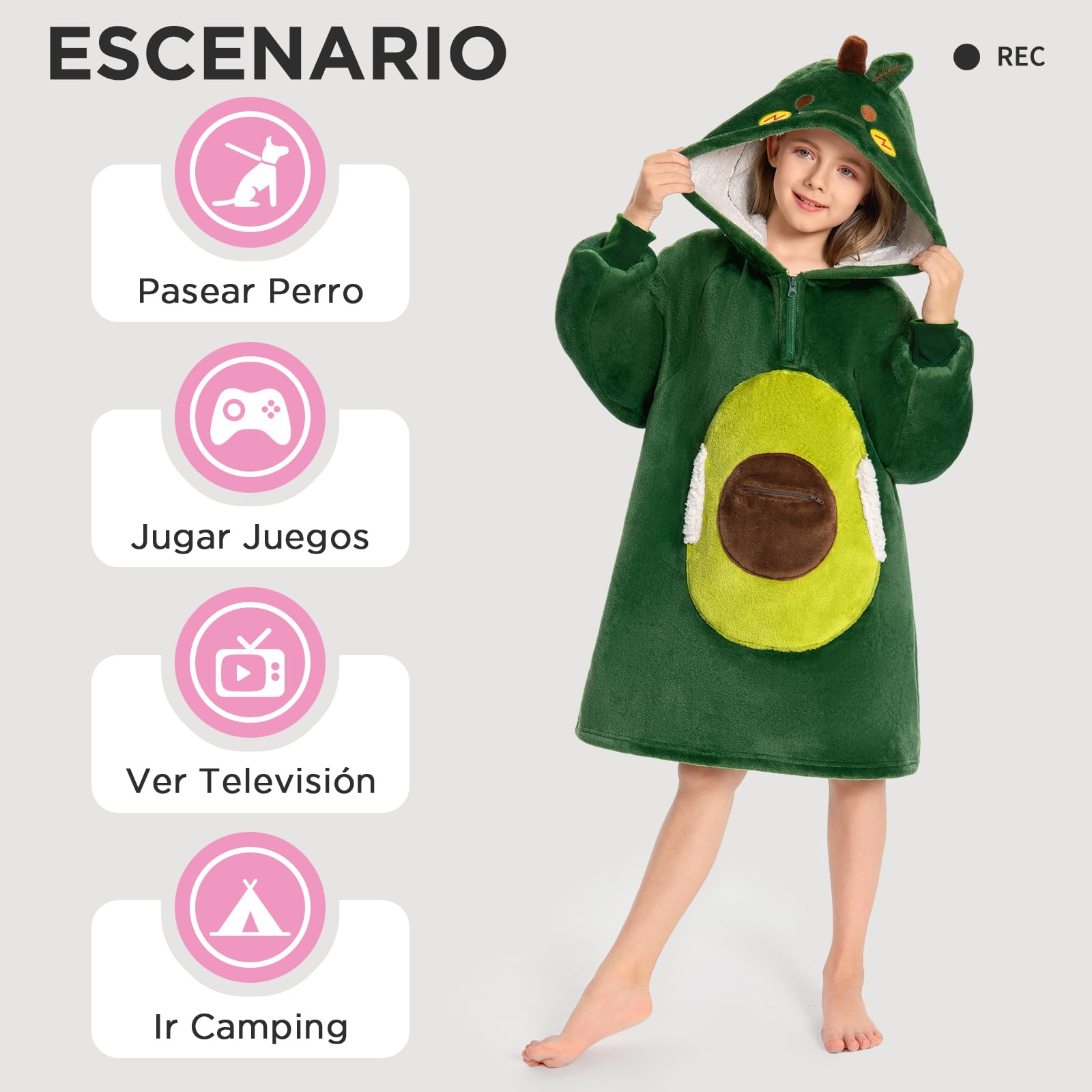 OLAOLA Sudadera con Capucha de Gran Tamaño para Niños, Manta de Forro Polar Sherpa con Mangas y Bolsillos, Suave Cálida y Acogedora Sudadera Manta para Niñas Niños