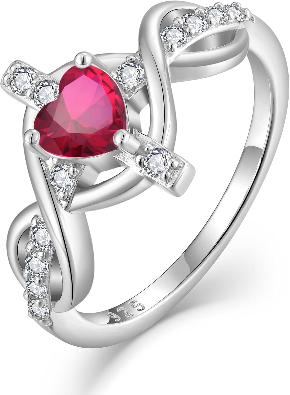 Infinity Cross Ring for Women 18K White Gold Plated 925 Sterling Silver Ring Christian Religious Crucifix Rings Heart Birthstone Jewelry for Her Size 5-10