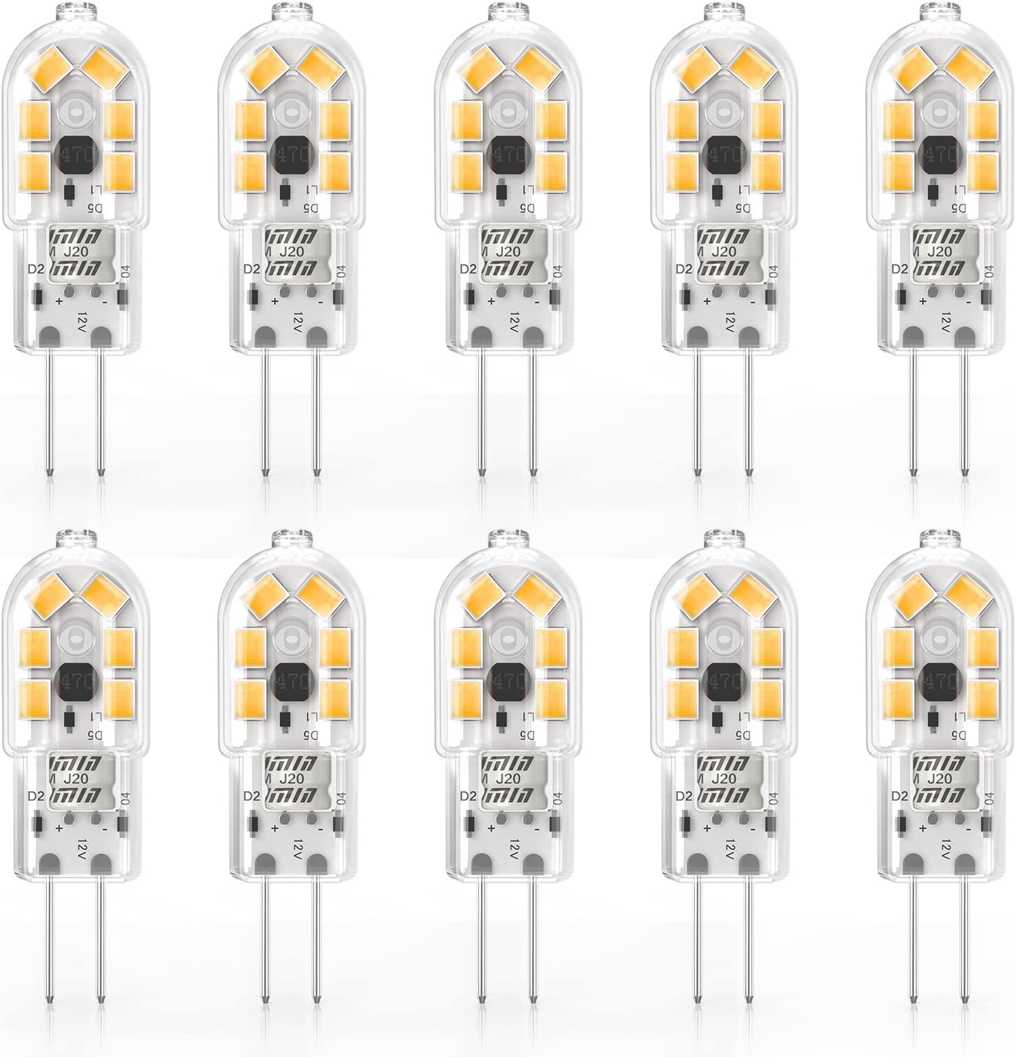 YUIIP G4 LED Bulb, AC/DC 12V JC G4 Bi Pin Bulb, G4 20W Halogen Bulb Replacement, Warm White 3000K Landscape Bulb, Non-Dimmable, 10-Pack