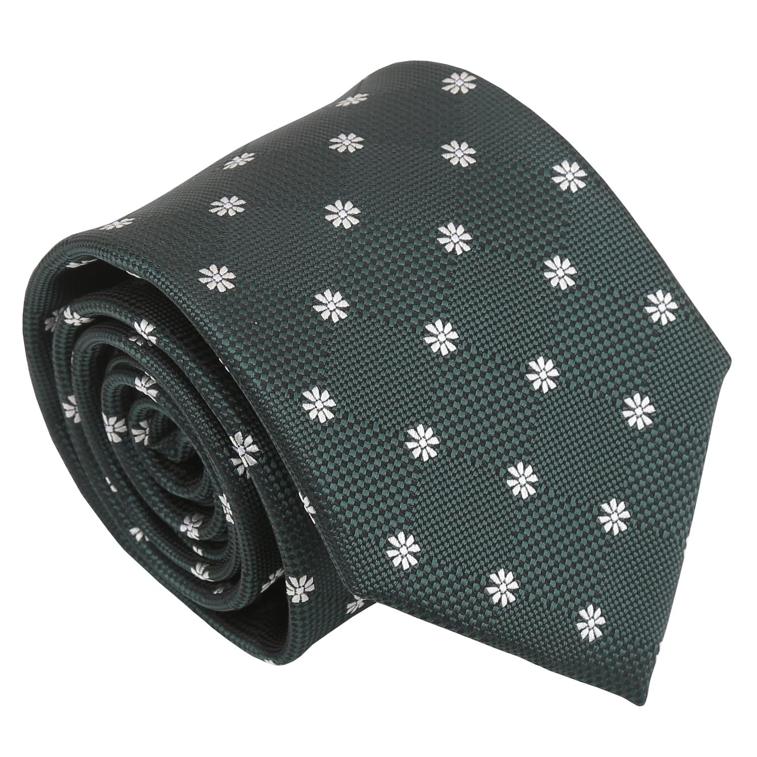 DQT Mens Daisy Floral Jacquard Tie - 8cm Classic Width Necktie - Wedding, Business & Formal - Emerald Green