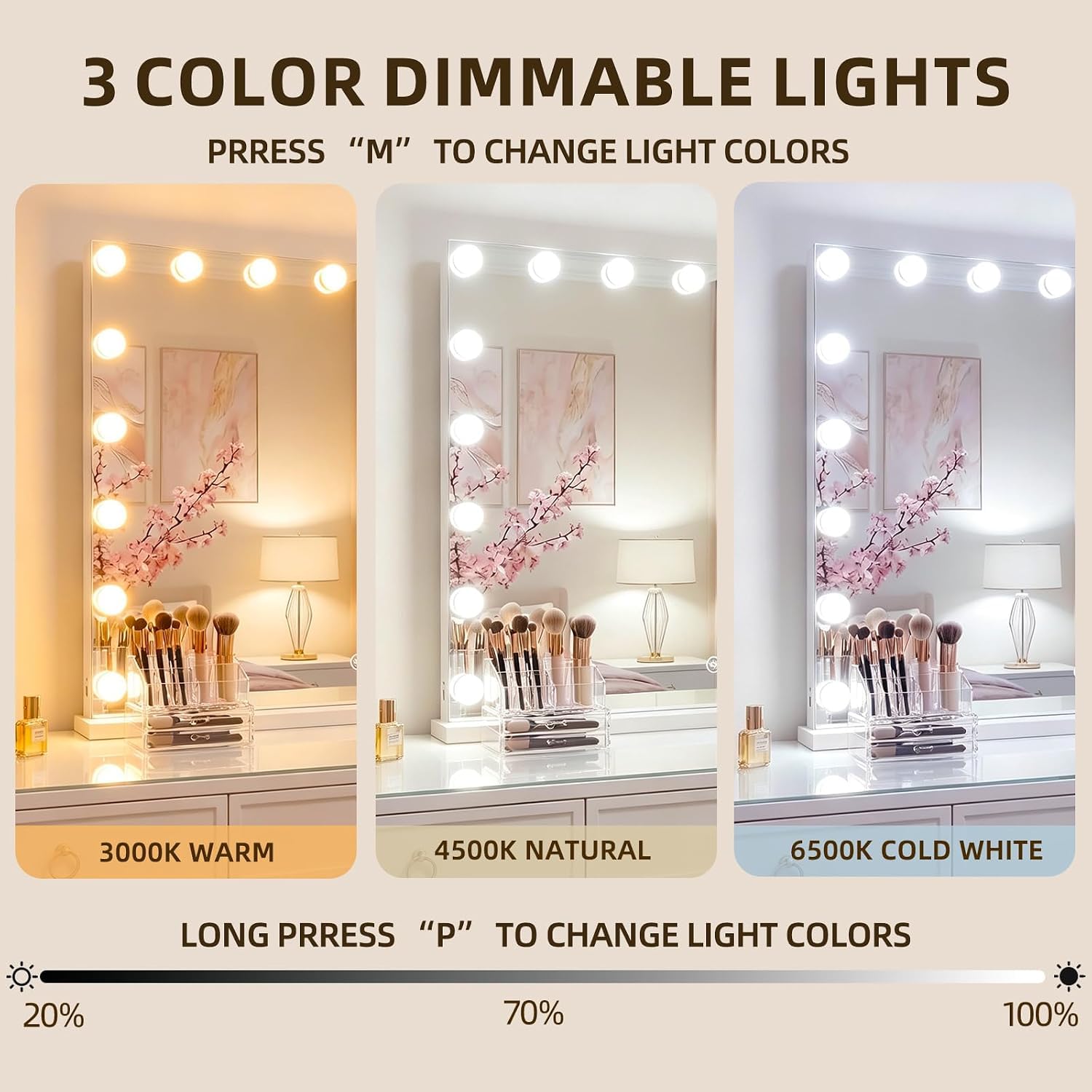 FENCHILIN Schminktisch mit RGB Beleuchtung und und Spiegel 80 x 58 cm | Schminktisch mit Hollywood Spiegel 18 LEDs transparenter Glasplatte aus gehärtetem Glas 11 Schubladen und viel Stauraum