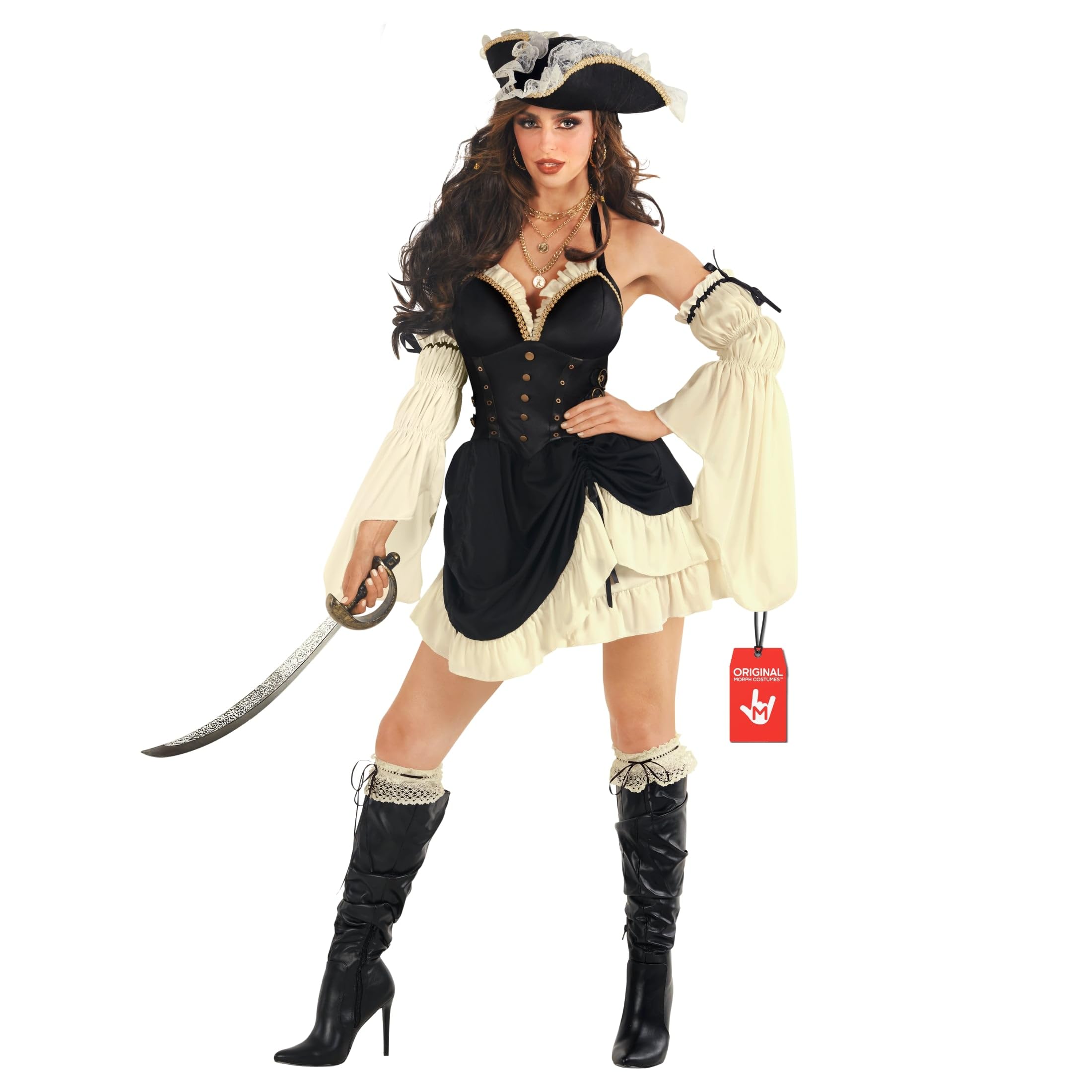 Morph Costume Pirata Donna - Vestito Carnevale Piratessa, Abito per Halloween, Compleanni e Party, Costume da Pirata Donna
