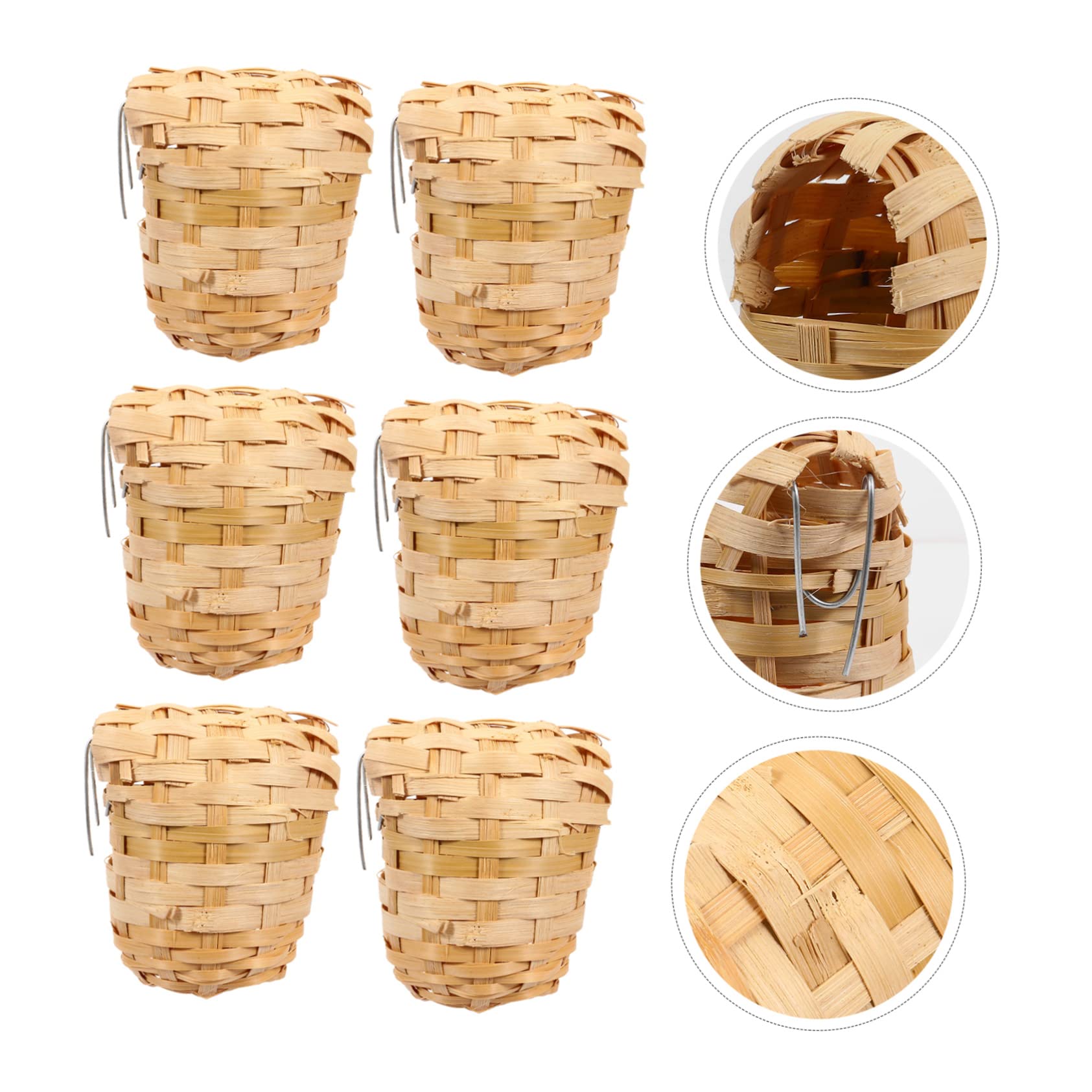 SUPVOX 6 nidos de pájaros de bambú hechos a mano para jaulas, casa de pájaros para balcón, casa de pájaros para refugio cálido, jardín, tejido a mano, manualidades, nido de pájaro natural