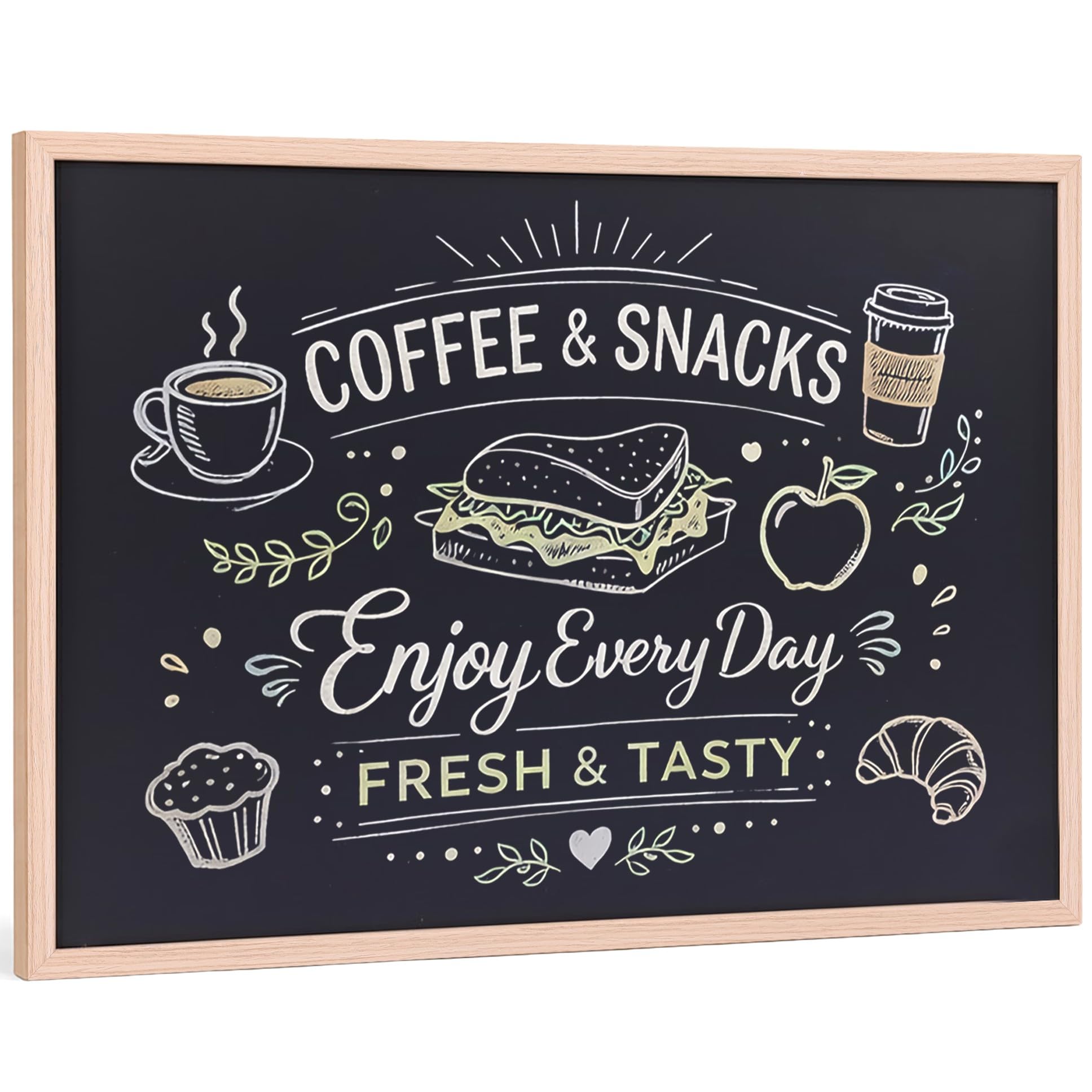 Chalkboard Blackboard Wall Mounted with Oak Colour Frame - Wooden Writing Board for Kitchen, Home, Office, Café, Restaurant, School & Menu Display (44x33cm)