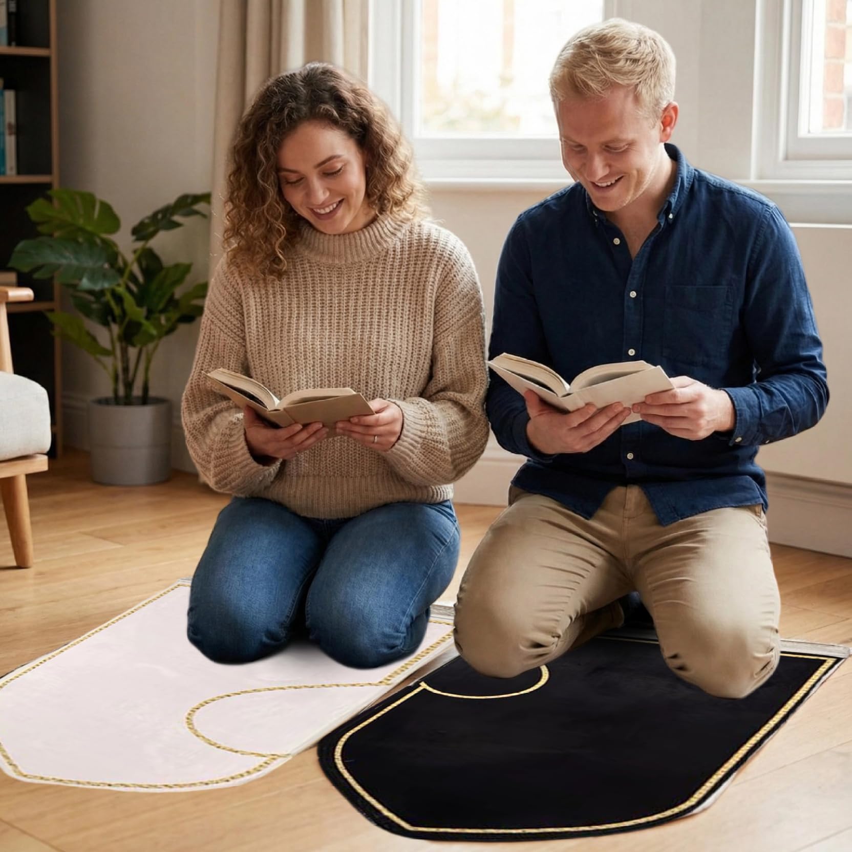 1 Paire de Tapis de prière Musulman, 43x28 ​​Pouces, Motif cœur, avec Pompon, Portable, antidérapant, Lavable en Machine, Tapis prière Islamique