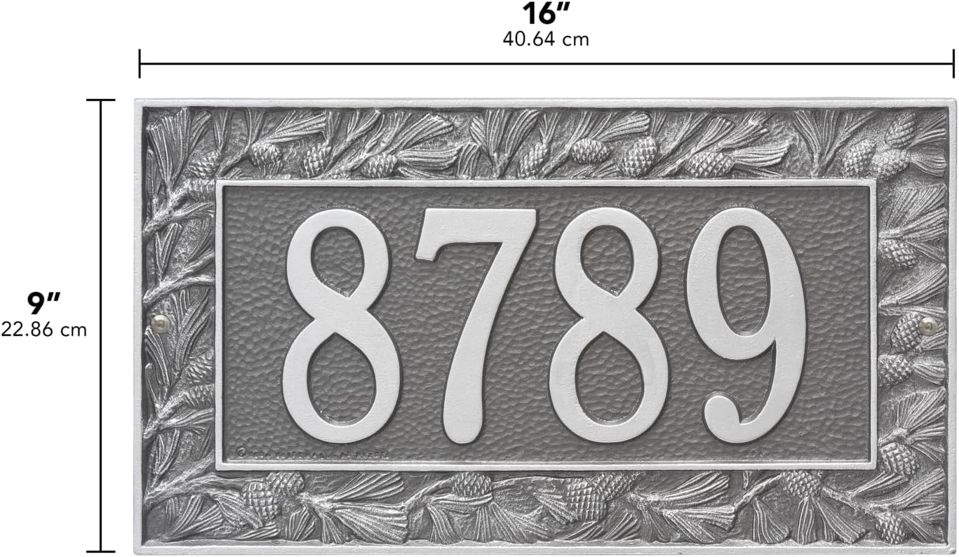 Personalized Metal Address Sign - Custom House Number Plaque With Pine Cones # 68220