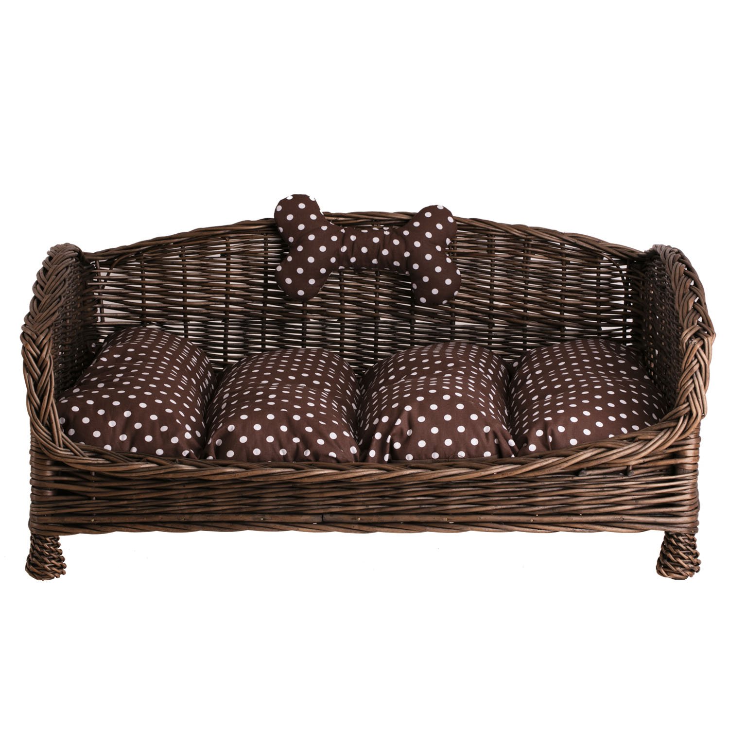 e-wicker24 Tierkorb Hundekorb Lager aus Weide für Hund Katze mit weichem Kissen Liegestuhl für Tiere Katzenlager Hundlager Hundebett Katzenbett (54x32 H25, Braun)
