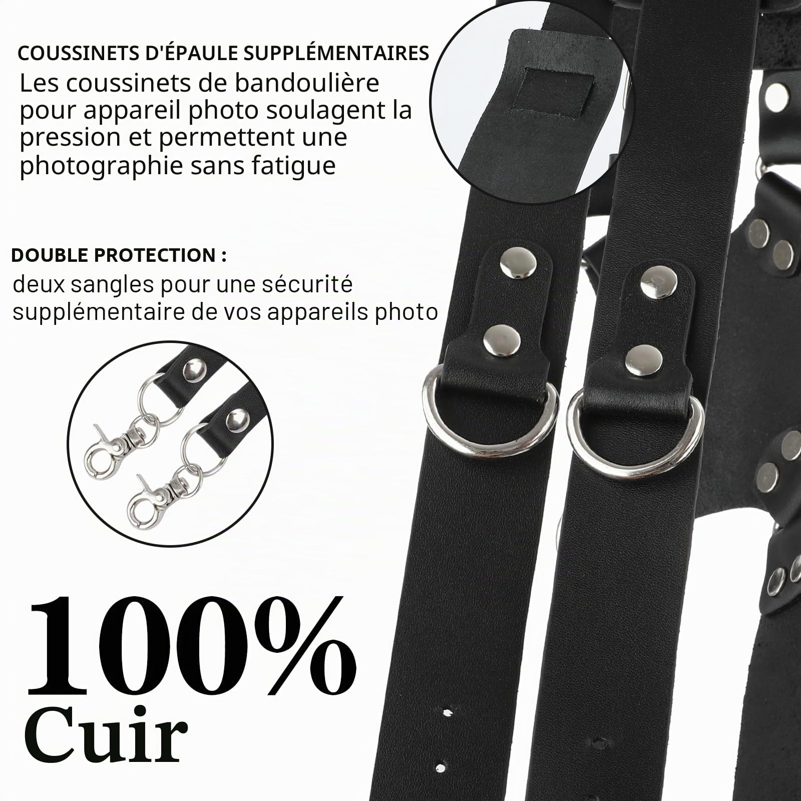 Sangle pour appareil photo - En cuir - Pour 2 appareils photo - Fermeture rapide - Double sangle pour appareil photo reflex numérique - Convient pour la randonnée, les mariages - Le meilleur