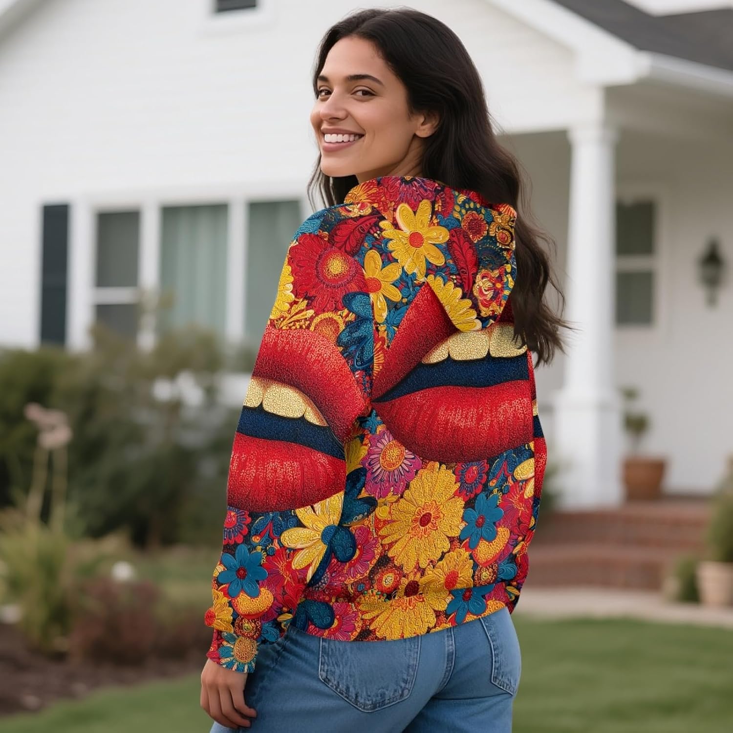 Abstract Art Print Hoodies for Women Spring Fall Loose Soft Zip Up Hoodie with Pocket Hooded Sweatshirts - Image 5