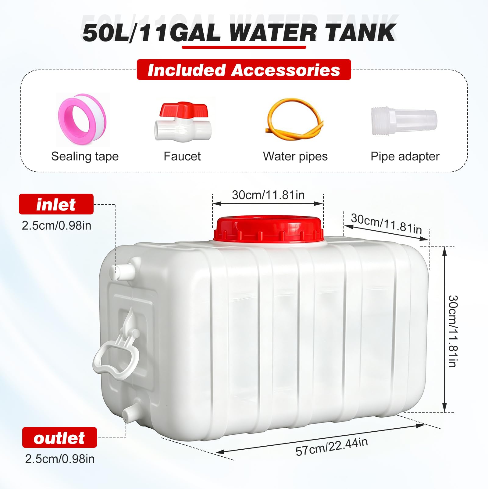 LIROPAU - Depósito de agua de plástico de 50L, contenedor de agua de plástico de grado alimenticio con llave, depósito de agua portátil para uso doméstico, viaje, RV y emergencia