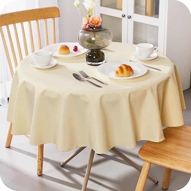 Amazon Brand - Umi Oxford Waterproof and Spill Resistant Tablecloth Faux Linen Wipeable Table Cover for Painting 140 CM 55 Inch Beige Set of 1