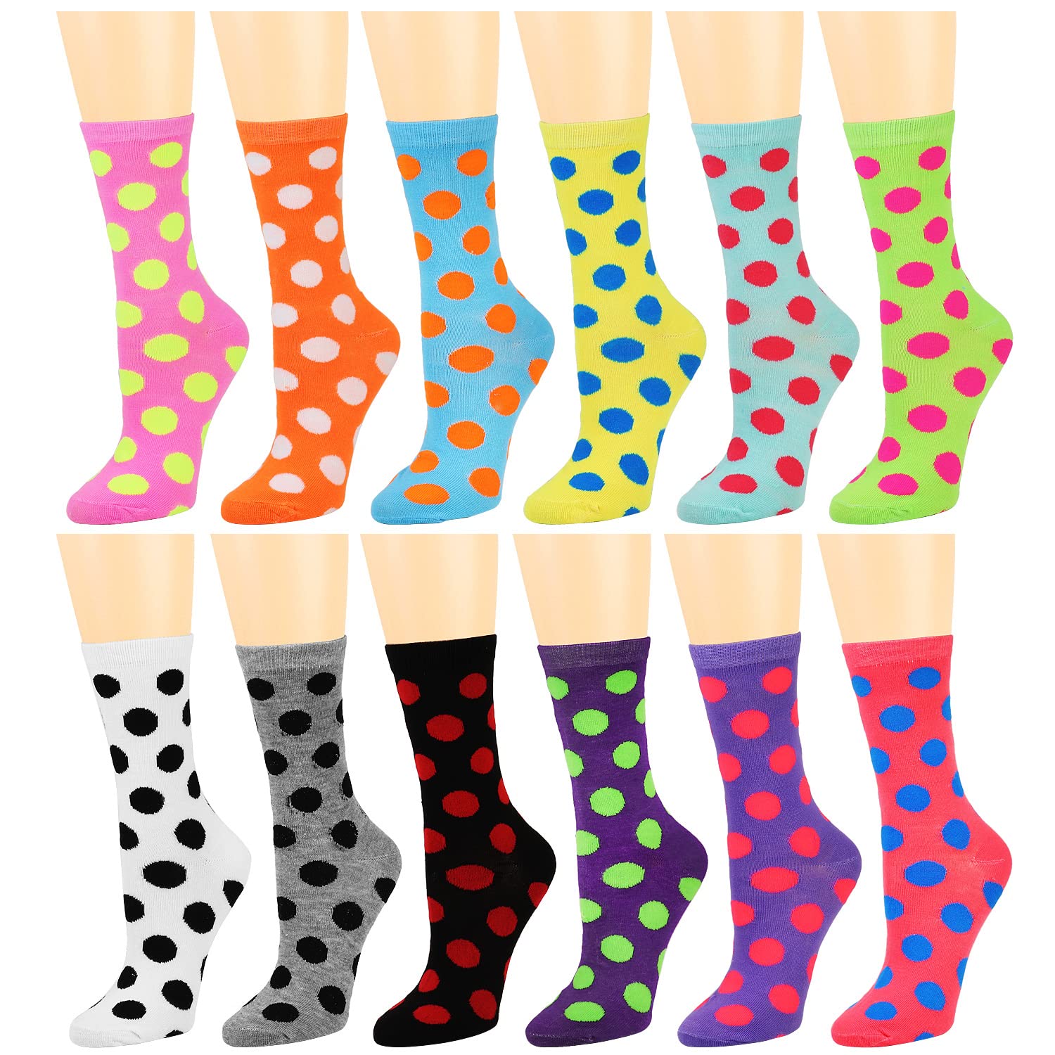 Falari 12 Pairs Women's Cotton Crew Socks Assorted Colors