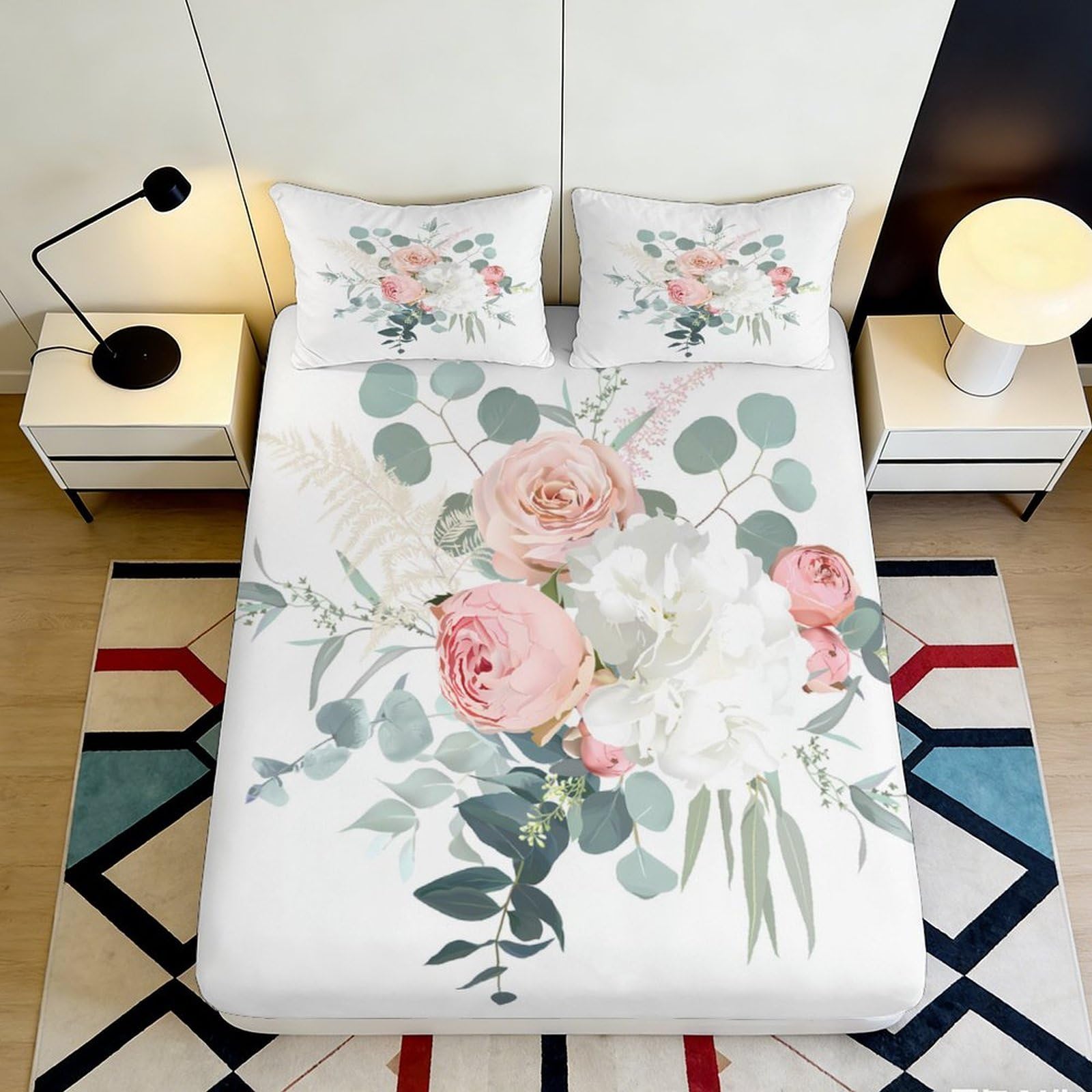 Pnayamiorkfel Style-3 3D Printed Floral Bouquet Fitted Sheet Microfiber Soft Breathable Rose Peony Bed Cover For Bedroom Guest Room 90X200x25cm