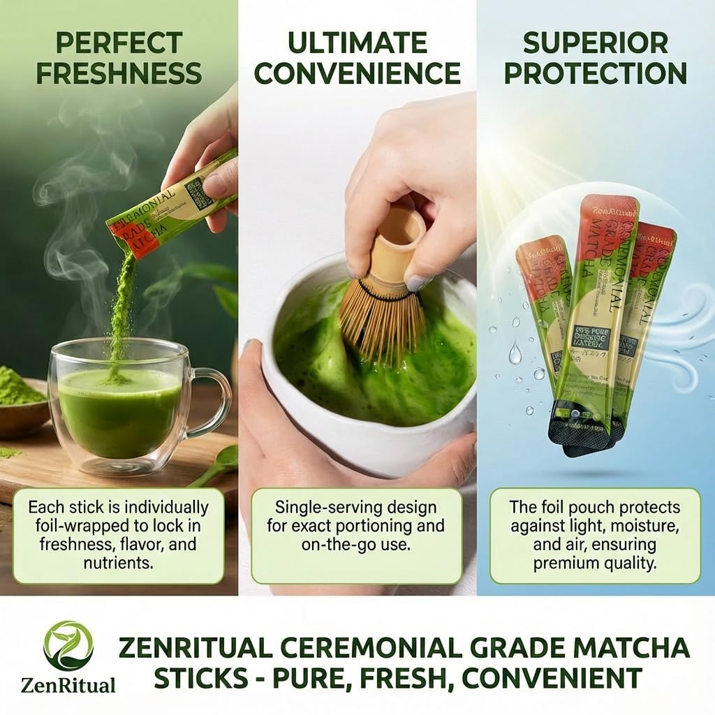 ZenRitual USDA Organic Ceremonial Matcha Green Tea Powder - 20 Single Serve Sticks - Sugar Free 100 Pure — view 3