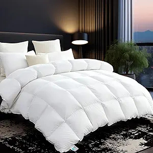 L LOVSOUL 75% Goose Down Fiber Comforter Alaskan King Size, 850+ Fill Power Hotel Style Bedding Comforter, 1200TC, Fluffy Ultra Soft All Season White Duvet Insert with 8 Corner Tabs
