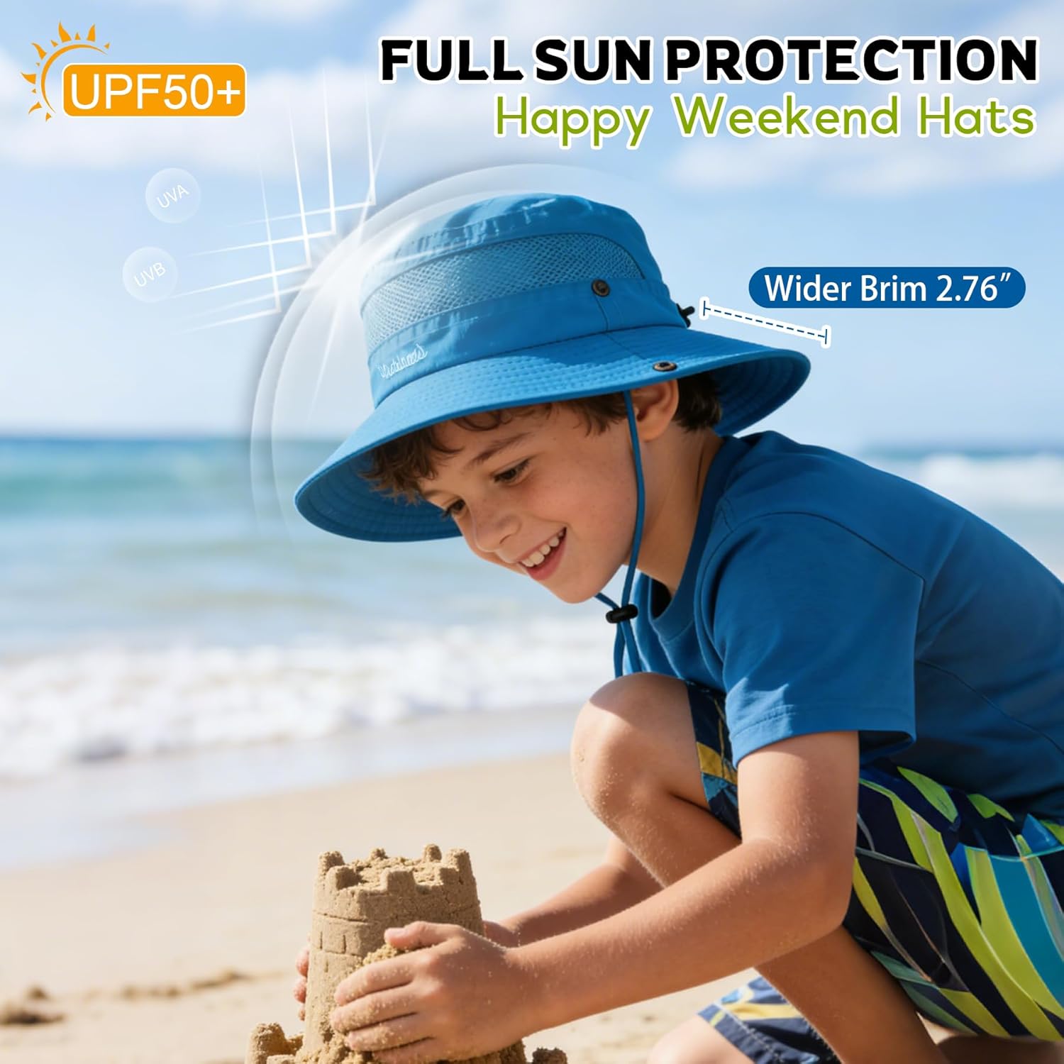 Kids Sun Hat UPF 50+ Sun Protective Bucket Hat for Kids Boys Girls Wide Brim Summer Beach Fishing Safari Adjustable Hat - Image 2
