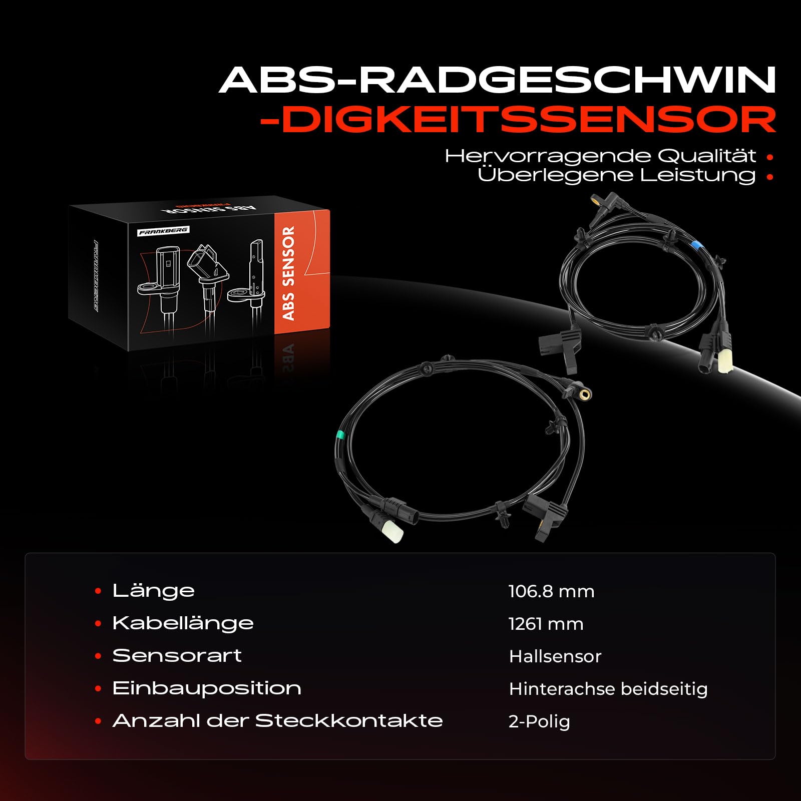 Frankberg 2x ABS Speed Sensor oś tylna lewa prawa 2-biegunowa 6394404706 | Kompatybilny z Vito Bus W639, Viano W639, Vito/Mixto furgon W639