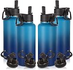 Volhoply 32 oz Insulated Water Bottle with Straw Lid and Spout Lid,Stainless Steel Sports Water Bottle,Double Wall Vacuum Cups,Leakproof Metal Flask with Wide Mouth for Hiking,Camping(Navy,1)