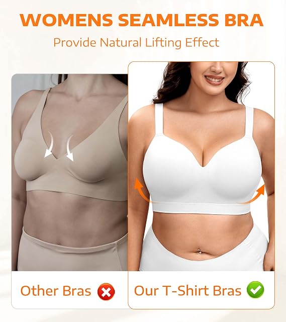 Wireless Bras for Women Plus Size Full Coverage Push Up Bra No Underwire with Support Padded Comfort Tshirt Bras