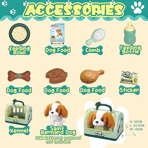 Miniatura 6 de TEUVO Set de juego de cuidado de mascotas Robot Perro Juguetes para niños, 12 piezas Juguetes para juego de simulación de alimentación, camina,