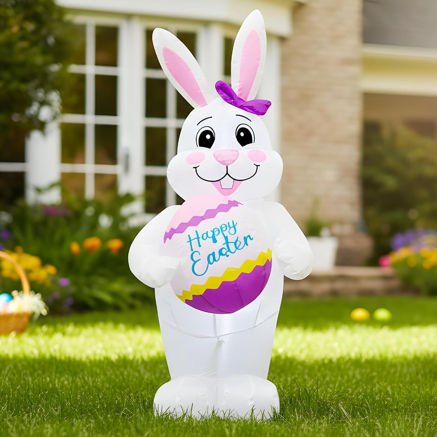 4FT Easter Inflatable Bunny with Egg Outdoor Decoration,Easter Blow Up Yard Decorations, Build-in LED Indoor Outdoor Decor, Spring Summer Outdoor Decor,Holiday Addition for Party,Yard,Garden, Lawn