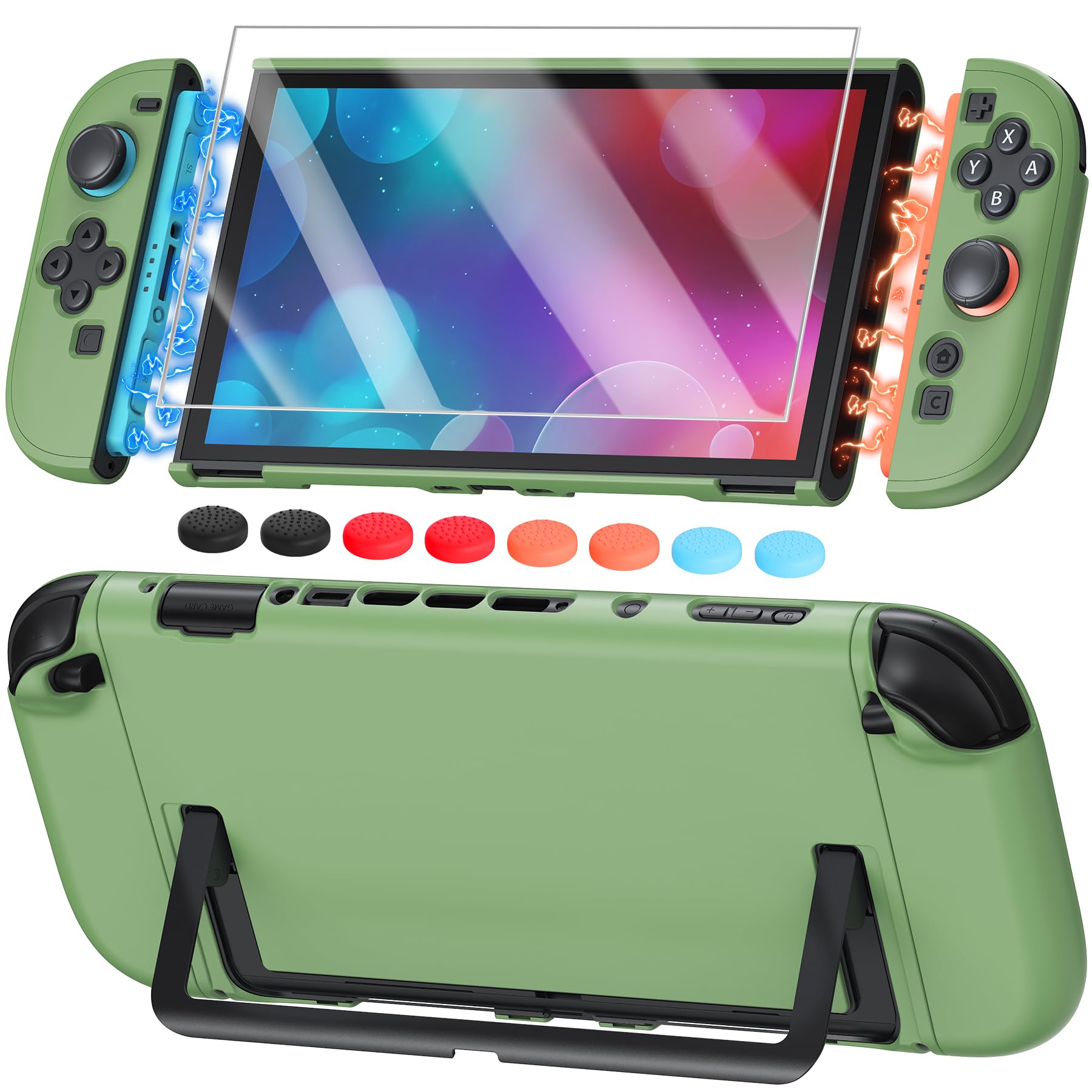 Switch 2 Cute Cover Case, Dockable Hard Protective Shell for Nintendo Switch 2, Split Design, Slim Shockproof Case with Glass Screen Protector Accessories(Matcha Green,7.2inch)