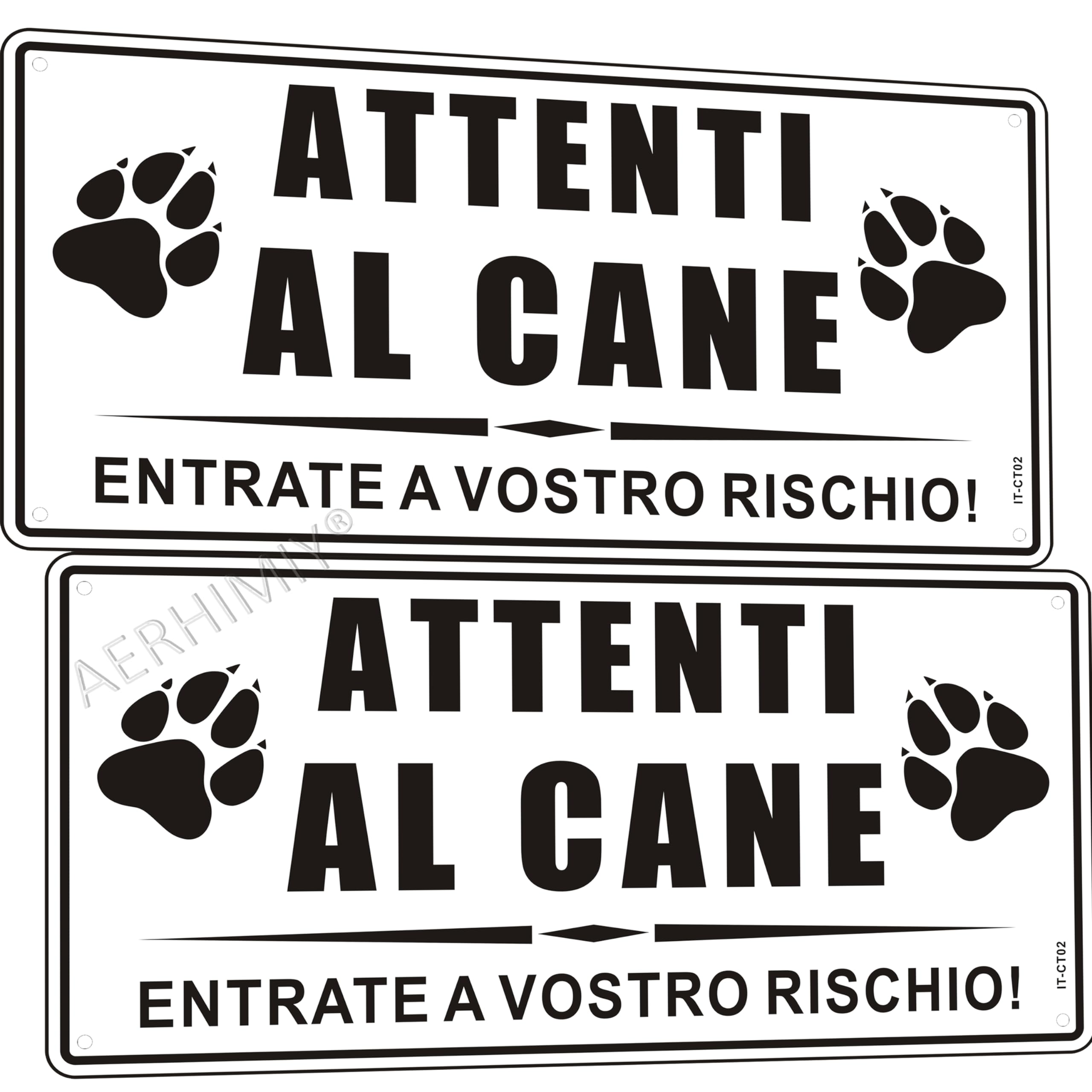 Cartello Attenti Al Cane Alluminio Riflettente 15x30cm, Attenti al Cane Metallo, Protezione UV, Impermeabile, Con Fori, Bianco