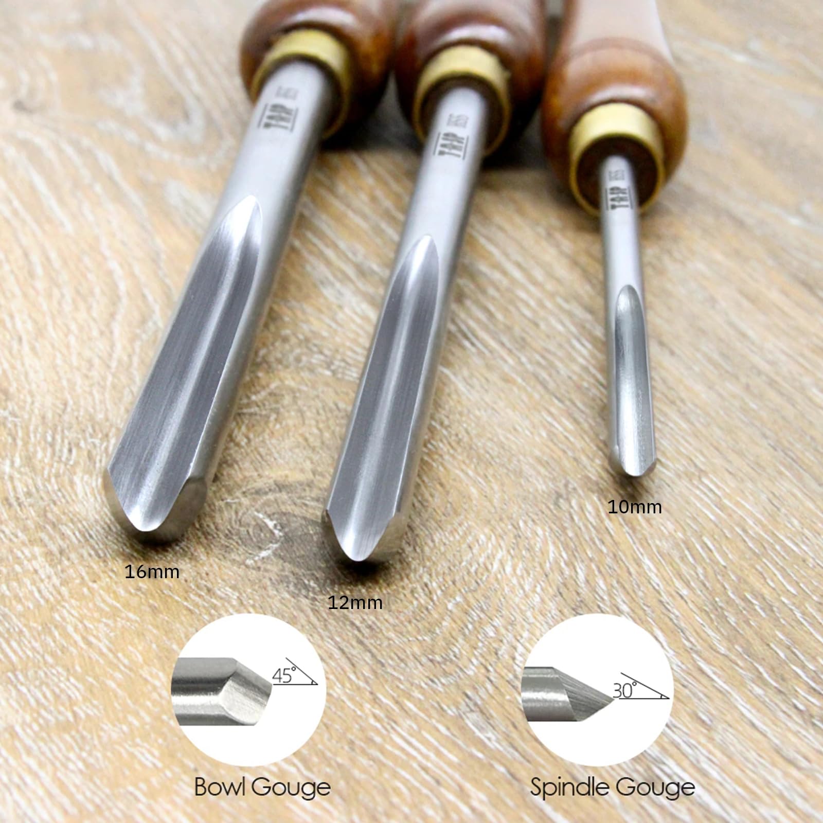 Herramientas for trabajar la madera, juego de cinceles for torno HSS de 3 piezas, herramientas de torneado de madera con caja de madera, herramientas de torno for carpintería de 3/8 pulgadas, 5/8 pulg