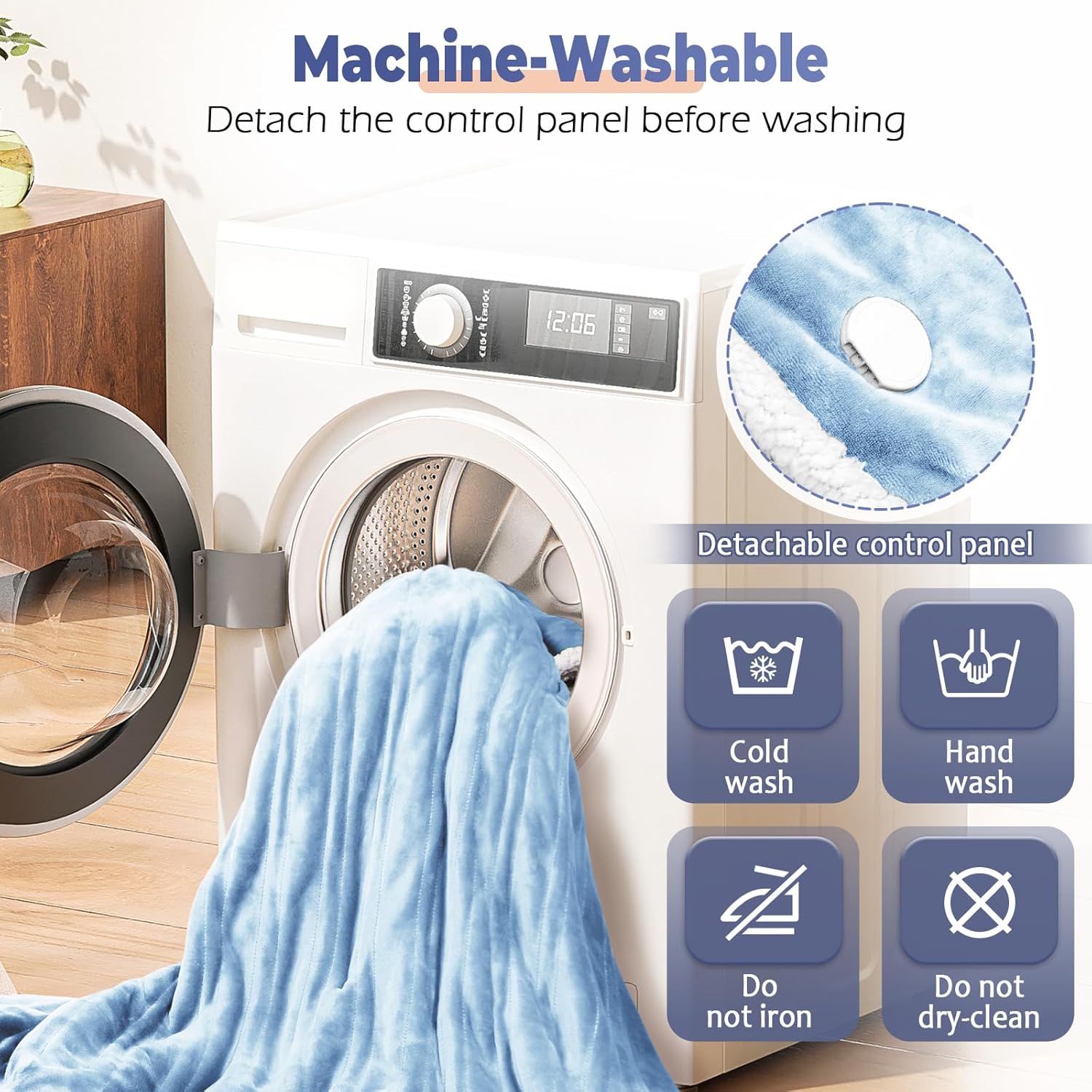 Wearable Heated Blanket with Foot Pocket, Electric Wearable Throw Blanket with Sleeves, Hood, Portable Heated Blanket with 8 Heat Settings, 1-10 Hours Auto Shut-off, Gift for Family, Friends, 50*70" - Image 7