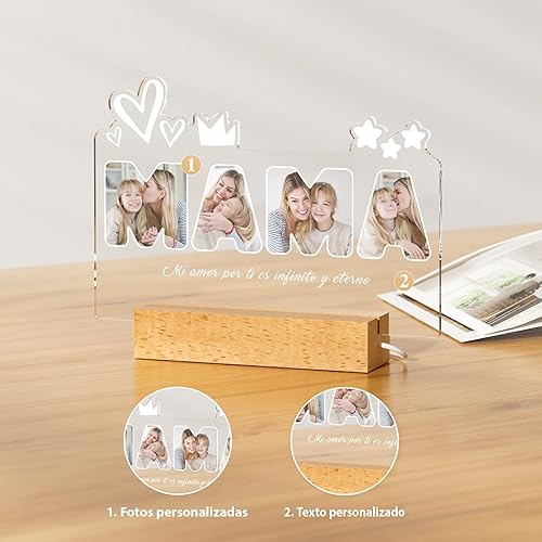 Miniatura 5 de Bemaystar Lámpara personalizada con imagen, luces nocturnas personalizadas, regalos de acrílico para el día de la madre para mamá de parte de hija