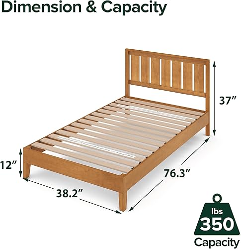Miniatura 75 de Cama plataforma de madera sólida de lujo Zinus 12 pulgadas con cabecero de cama/no necesita resortes/soporte de madera con listón/acabado expreso