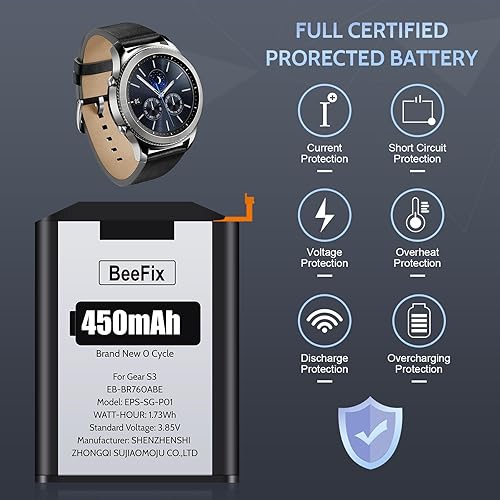 Miniatura 2 de 450 mAh Batería para Samsung Gear S3 Frontier y Gear S3 Classic, (nueva versión 2024) Batería de repuesto actualizada para R765, BR760, SM-R760,