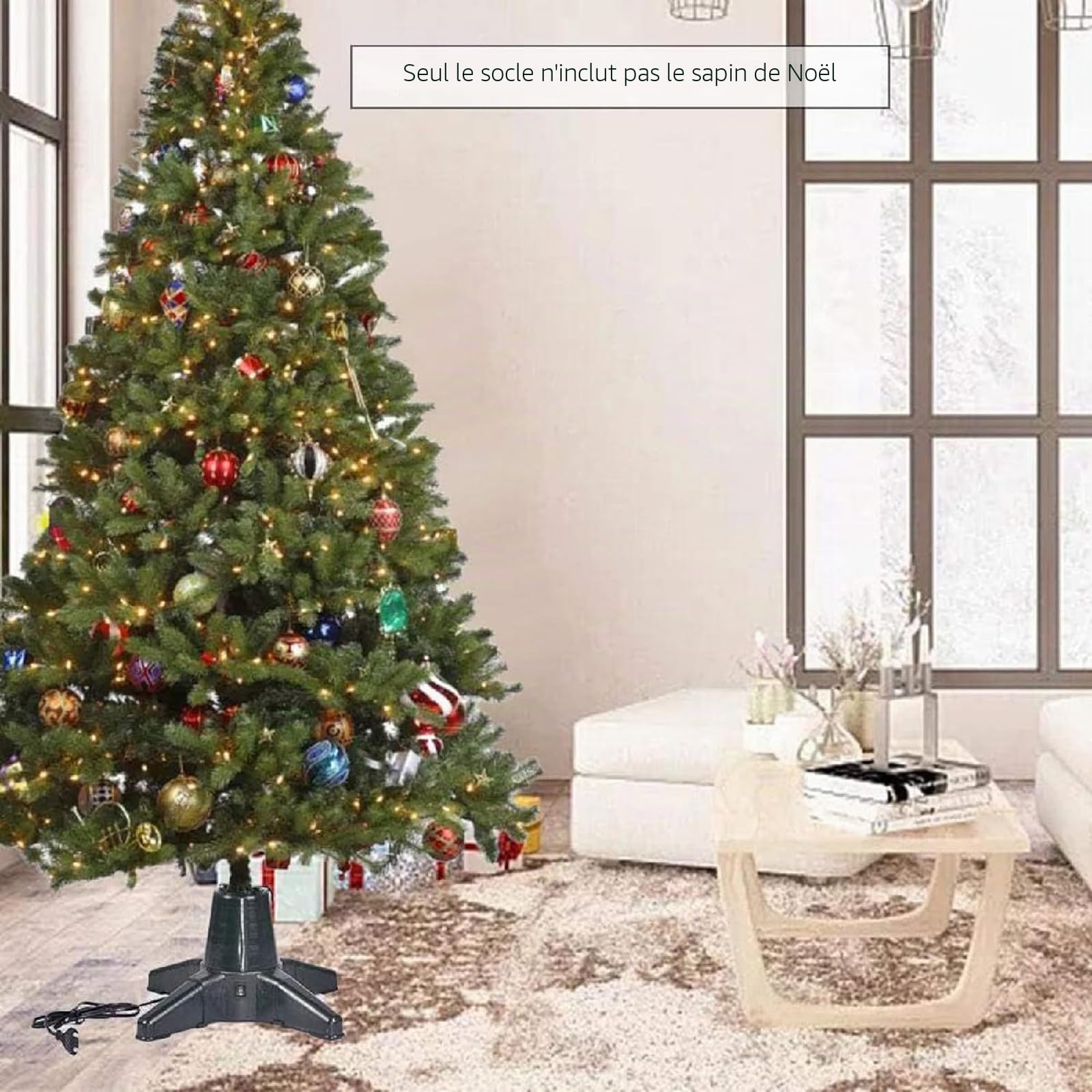 Support de sapin de Noël 66 cm réglable à 360° – Support rotatif robuste et électrique pour décoration de sapin de Noël du Nouvel An – Convient