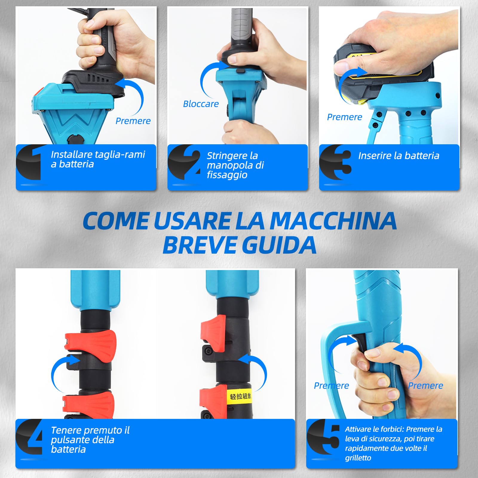 Asta telescopica per cesoie elettriche e seghe a batteria – 1,2–2,5 m estensibile, testa regolabile a 90°, altezza di lavoro fino a 4,6 m, compatibile con Makita 18V