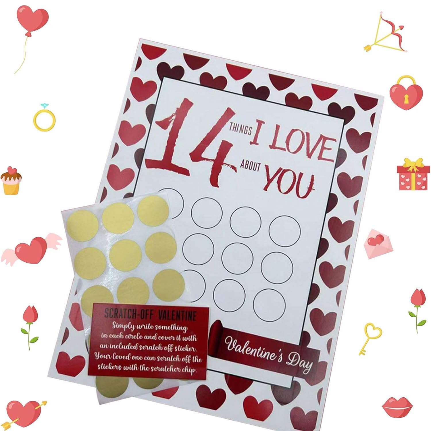 Valentine's Day 14 Things I Love About You Scratch Off Cards, 14 Things I Love About You Scratch Off Cards,Valentine's Day Advent Calendar for Him Her